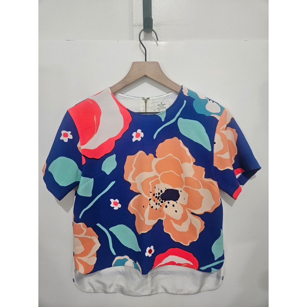 Kate Spade New York Floral Stripe Mixed Print Top Blue White Pink Size 4